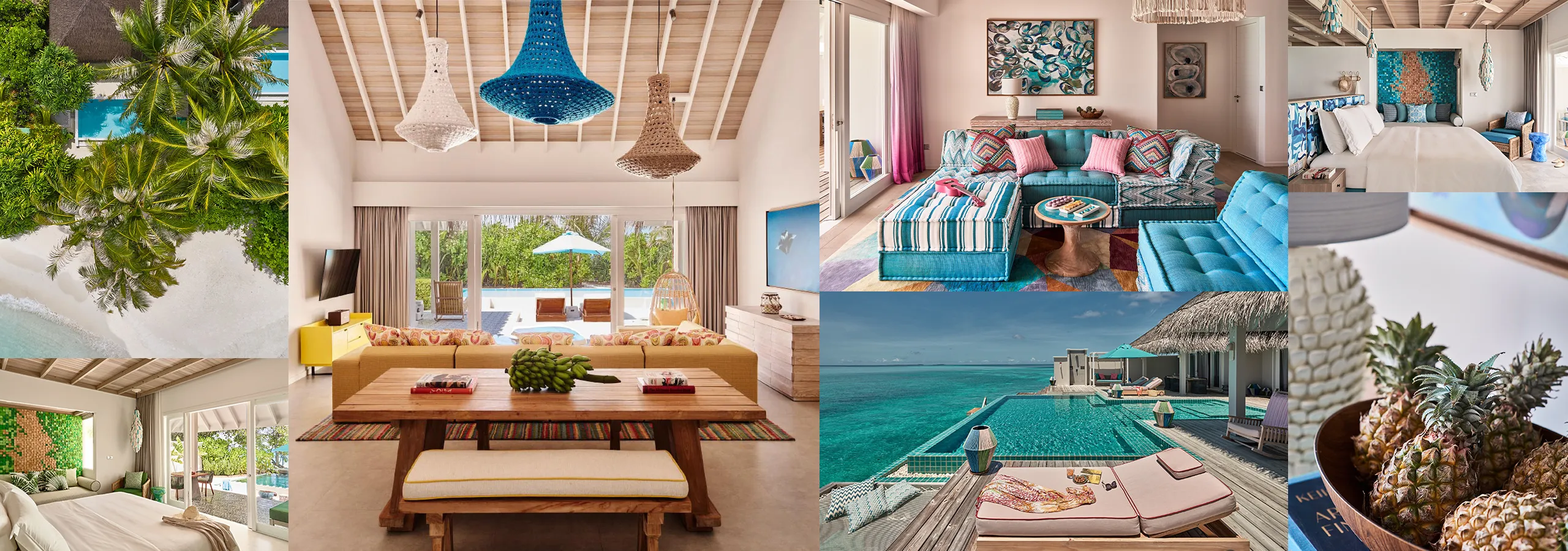 Collage of different room and villa types